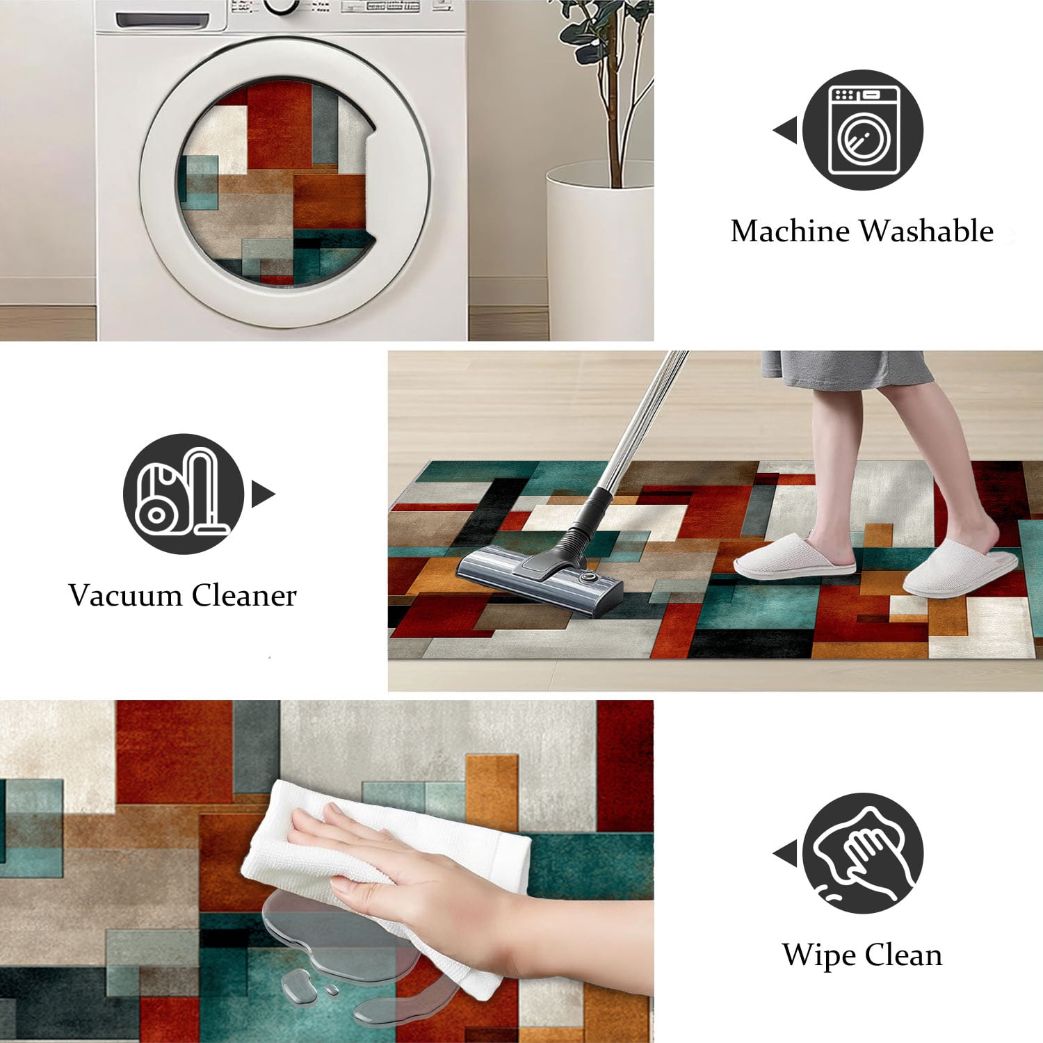 3 Piece Kitchen Rug Set, Abstract Pattern Kitchen Hallway Rug, Soft And Comfortable, Suitable For Sinks, Floors, Entrances, Hallways And Bathrooms