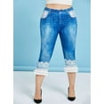 thumbnail image 5 of Rosegal Women's Plus Size 3D Print Lace Ruffled Pleated Trim Plus Size Capri Jeggings, 5 of 5