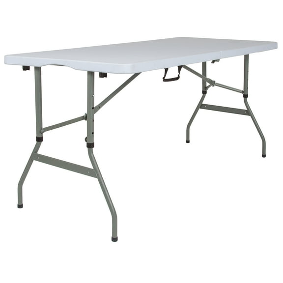 Emma   Oliver 5-Foot Height Adjustable Bi-Fold Granite White Plastic Folding Table with Handle