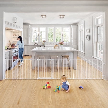 Pet Gate, Dog Playpen 6Panels 149" Pet Gate Extra Wide 30" Tall House Doorways Fireplace, White