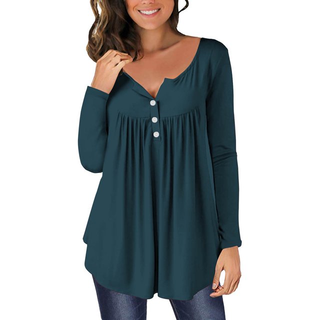 Yuyuzo Womens Fall Shirts Long Sleeve Casual Scoop Neck Buttons Ruffled Tunic Tops Flowy Blouses