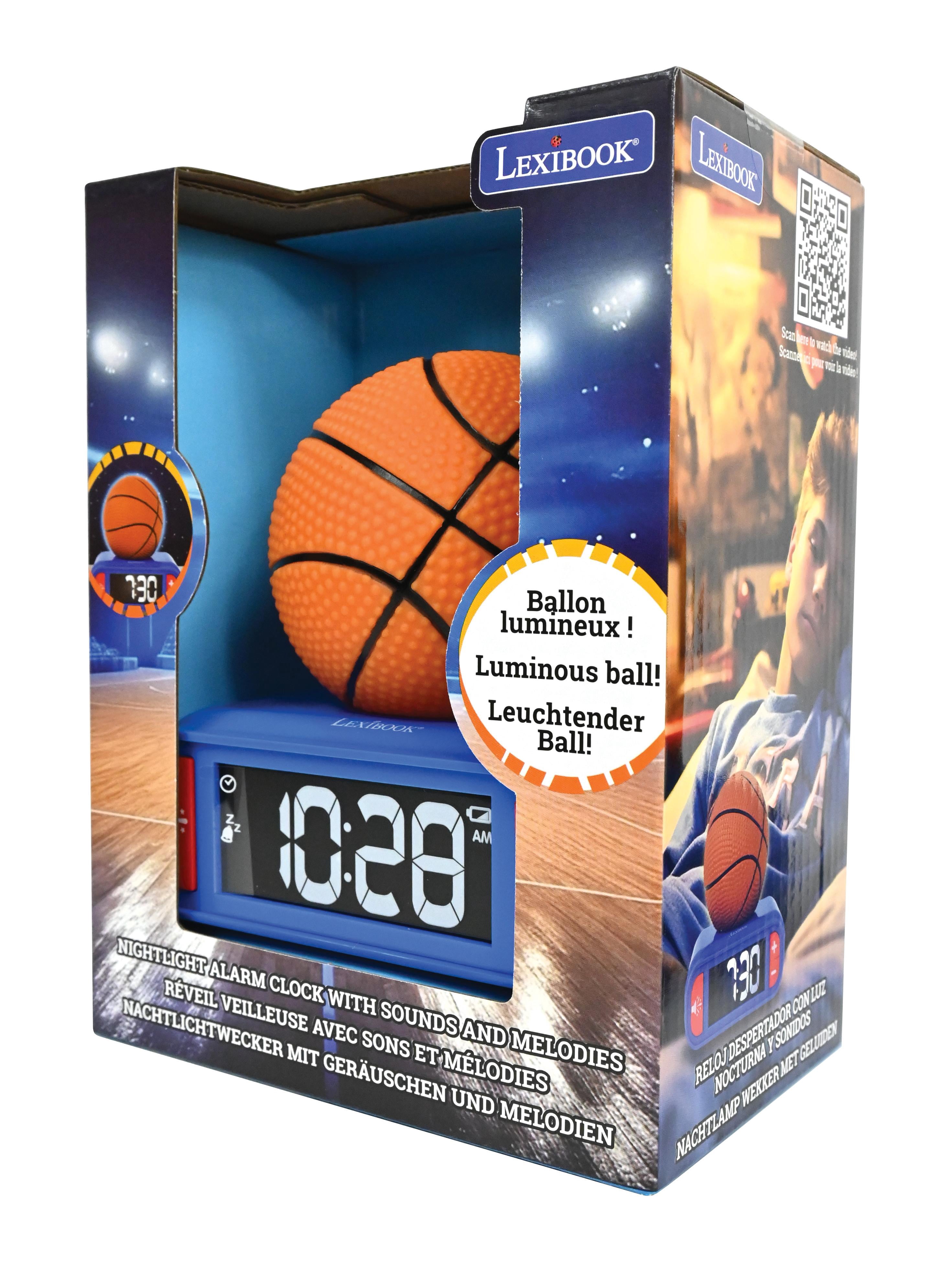 Lexibook, Basketball, Basketball Nightlight Alarm Clock, Sounds and Melodies, LCD Backlit Screen, Luminous, Snooze, Blue / Orange