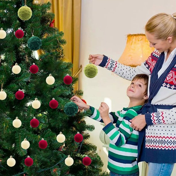 Bolas De Navidad Flocadas Bolas navideñas nevadas, 44 piezas, adornos de peluche multicolor para decorar árboles y ventanas, 1,97" Rkxzt