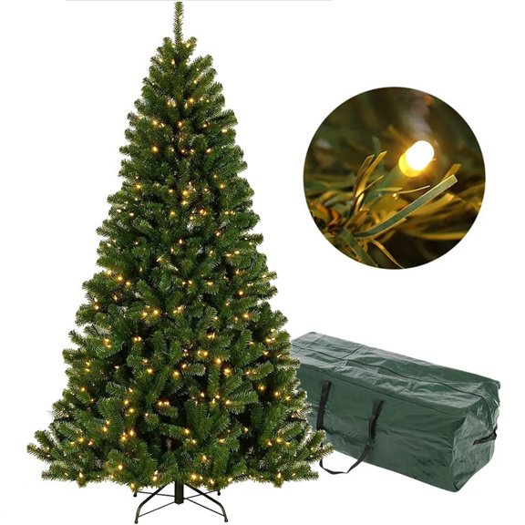 HOMEYA 6.5ft Prelit Artificial Christmas Tree with 250 Warm White Lights, Hinged Branches and Storage Bag, Xmas Tree for Home Party Holiday Décor