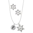 thumbnail image 1 of Delight Jewelry Silvertone Capital Letter - F - Pebble Disc - Silver tone Snowflake Charm Necklace and Stud Earrings, 1 of 4