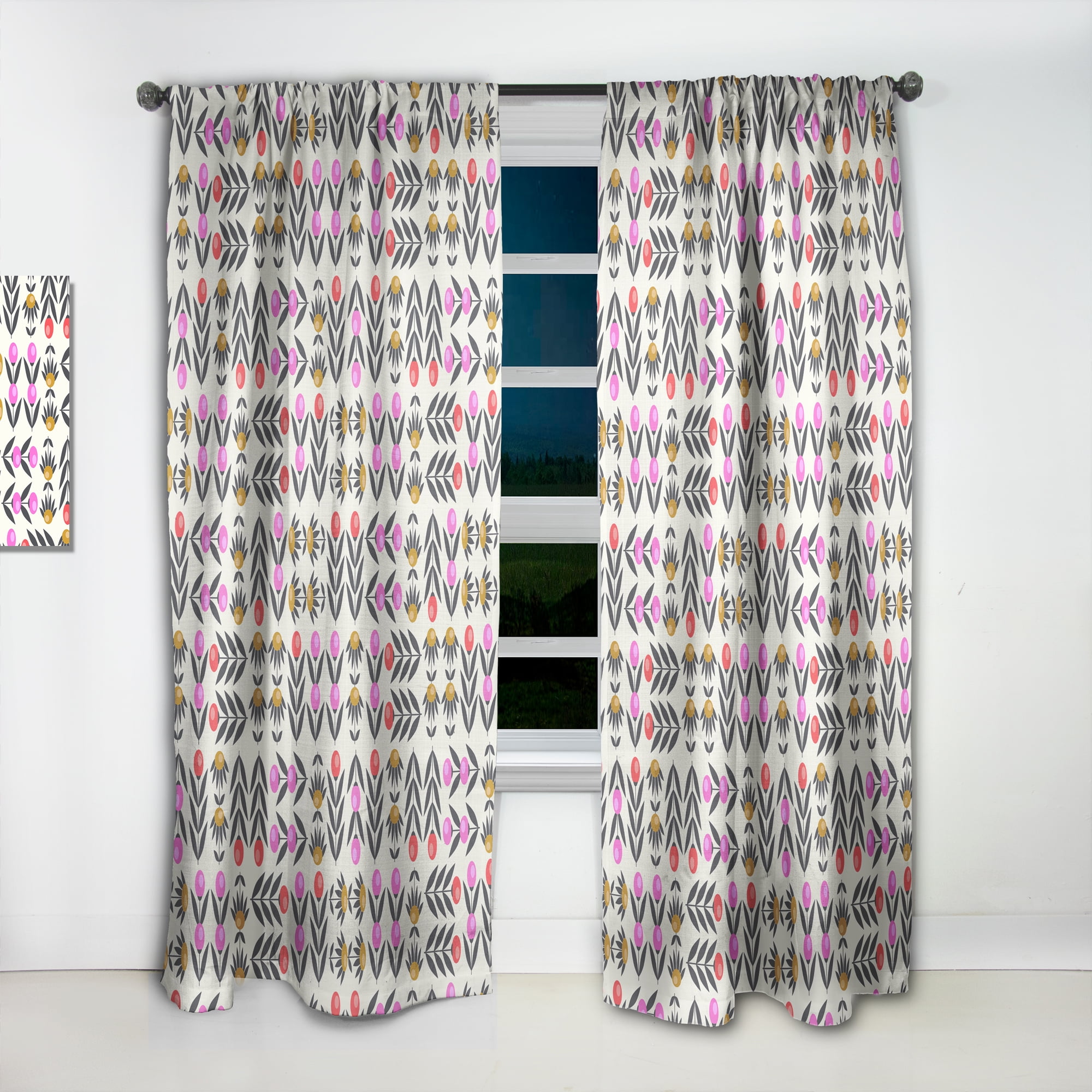 Designart 'Abstract Retro Floral Design XI' Mid-Century Modern Curtain Panel