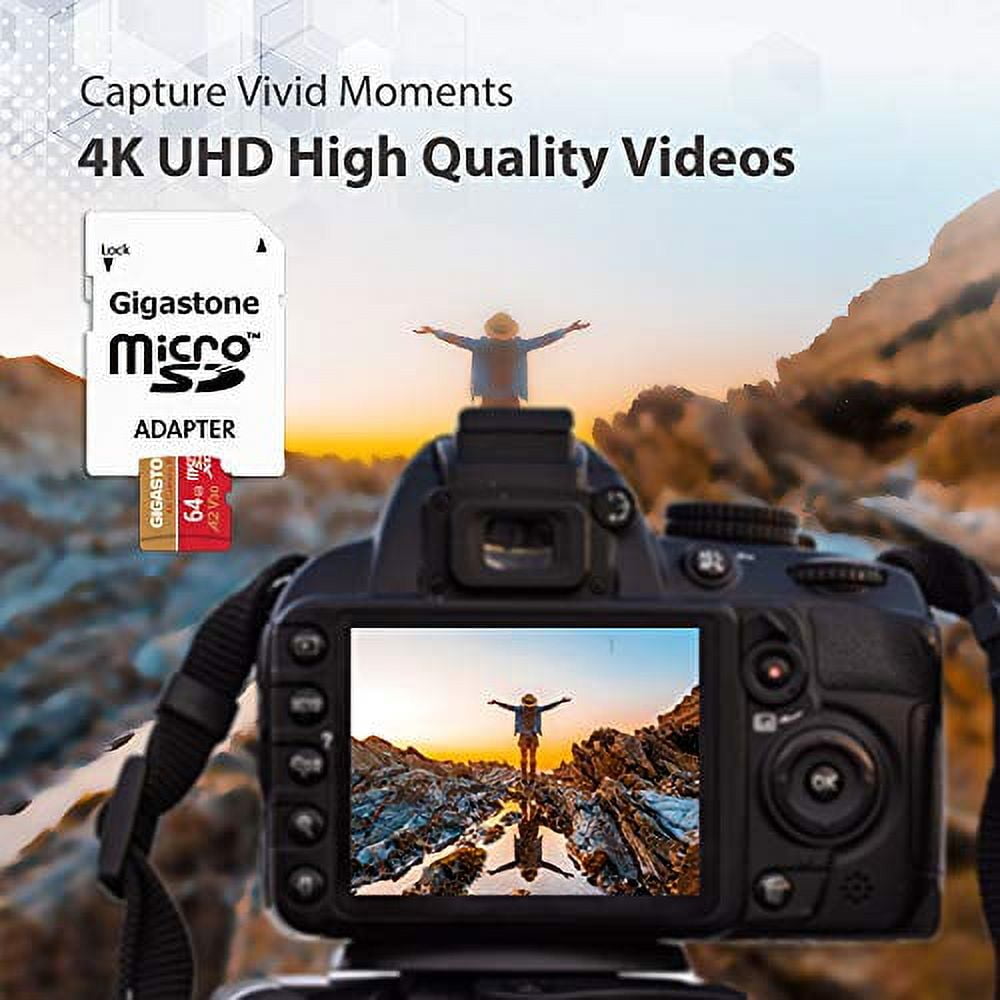 [5-Yrs Free Data Recovery] Gigastone 64GB Micro SD Card, 4K Camera Pro, UHD Video for GoPro, Action Camera, Wyze, DJI, Drone, Nintendo-Switch, R/W up to 95/35MB/s MicroSDXC Memory Card UHS-I U3 A2 V30