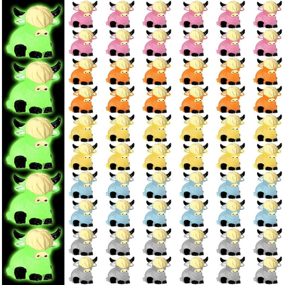 BlinkLLX 50 Pcs Luminous Mini Highland Cow Figurines Resin Miniature Highlandcow Statues Tiny Cows Miniatures Glow in The Dark for Dollhouse Micro Landscape DIY Home Outdoor Party Decor