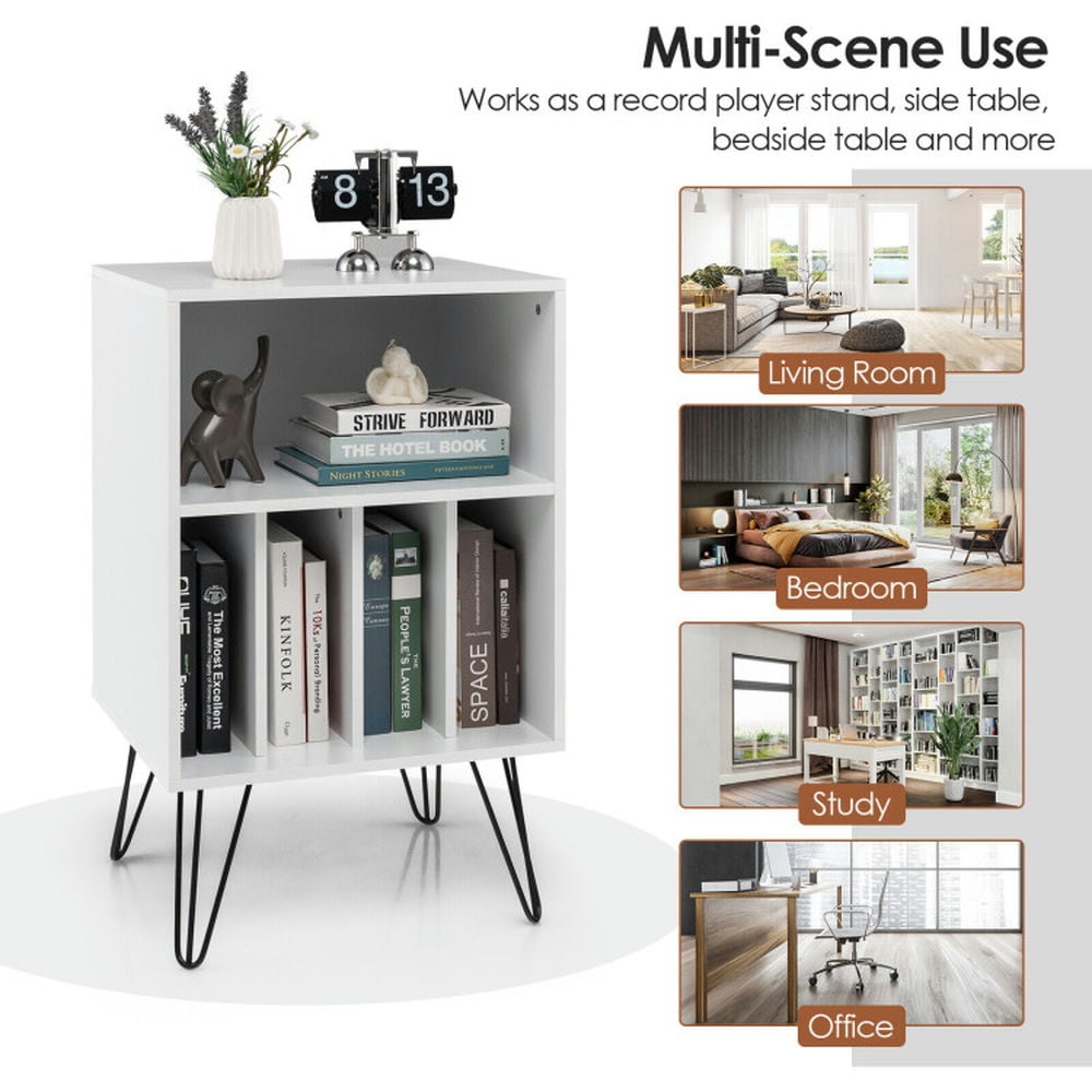 Demi Bonn Storage File Cabinet with Metal Legs, Freestanding Record Player Stand Record, White