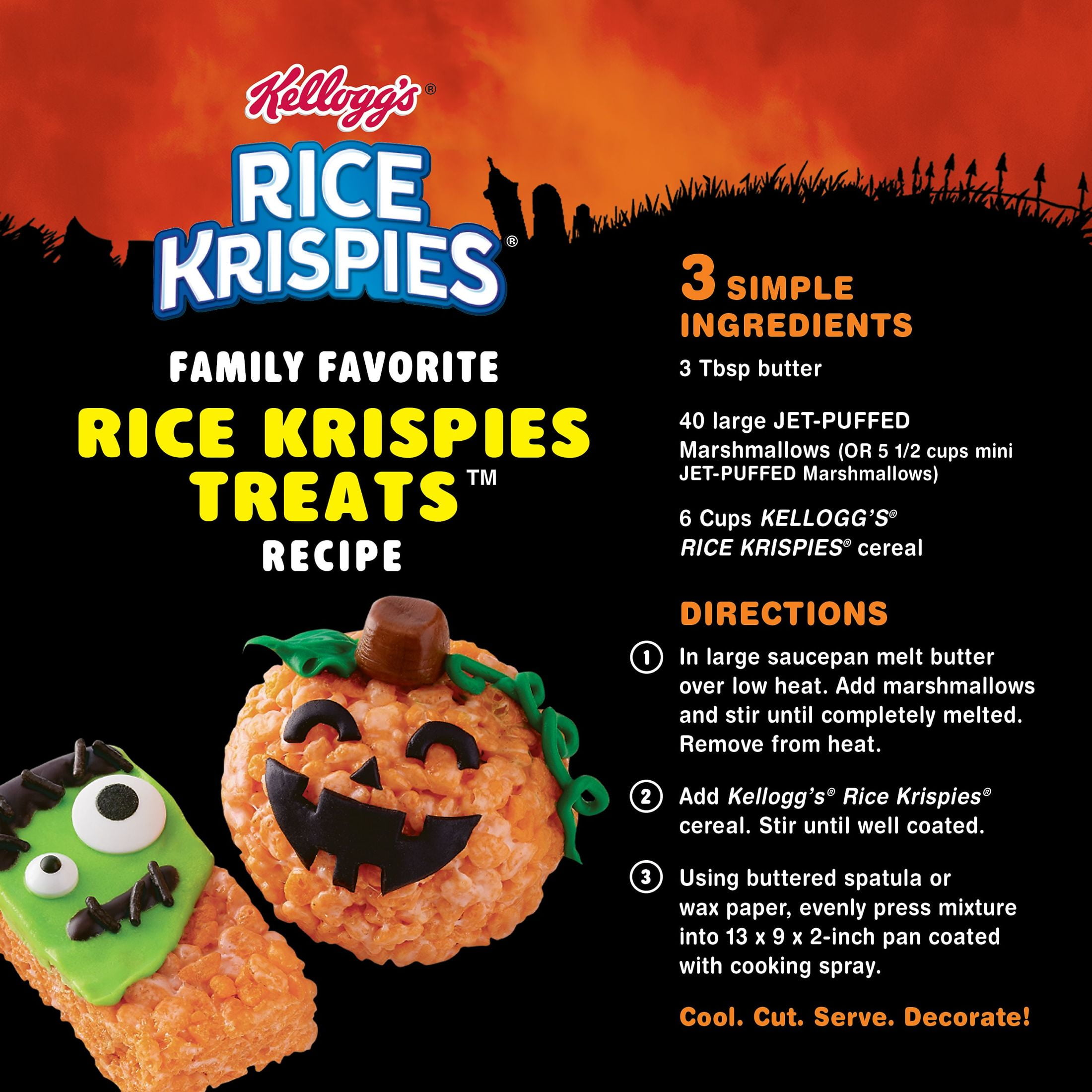 Kellogg's Rice Krispies Breakfast Cereal, Halloween Baking, Kids Snacks, Family Size, Shocking Orange, 12oz Box (1 Box)