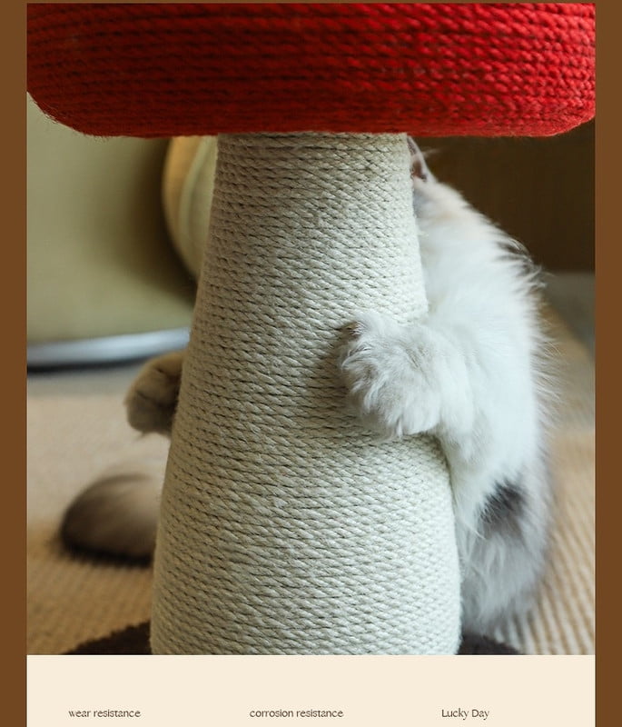 Fairela 20.9" Mushroom Cat Scratching Post with Spinning Wood Base & Interactive Balls,Natural Sisal Rope Scratcher