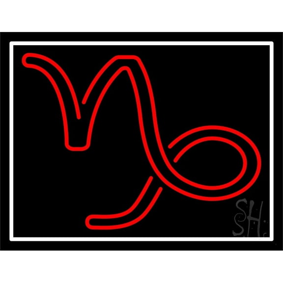 Red Capricorn Logo White Border LED Neon Sign 15" Tall x 19" Wide - inches Black Square Cut Acrylic Backing, with Dimmer - Bright and Premium built indoor LED Neon Sign for Storefront.