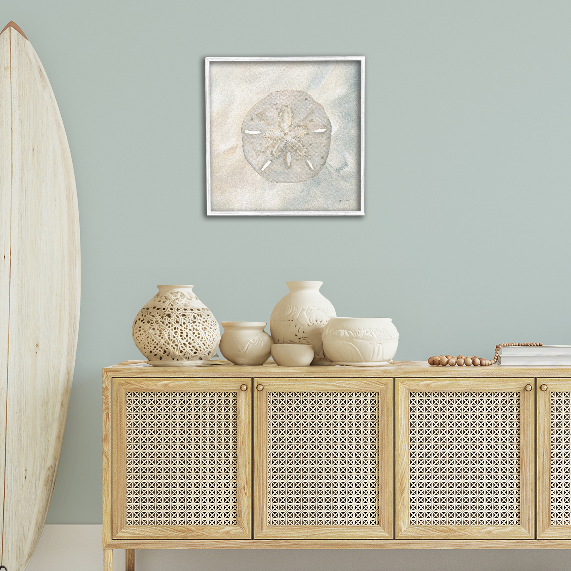 Stupell Industries Soft Sand Dollar Coastal Painting White Framed Art Print Wall Art, 24 x 24
