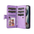 thumbnail image 3 of Allytech Wallet Case for iPhone 15 Plus with Zipper Pocket & 9 Card Slots & Wrist Strap, Fashion PU Leather Kickstand Magnetic Closure Shockproof Non-Slip Case for Women Men - Purple, 3 of 11
