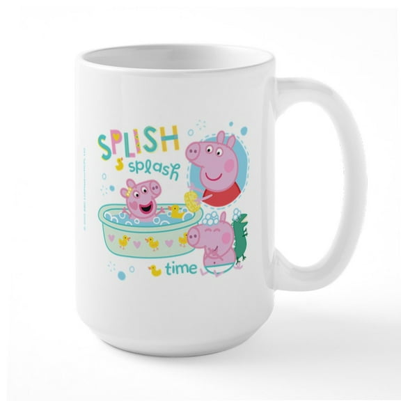 CafePress - Peppa Pig: Splish Splash - 15 oz Ceramic Large White Novelty Mug