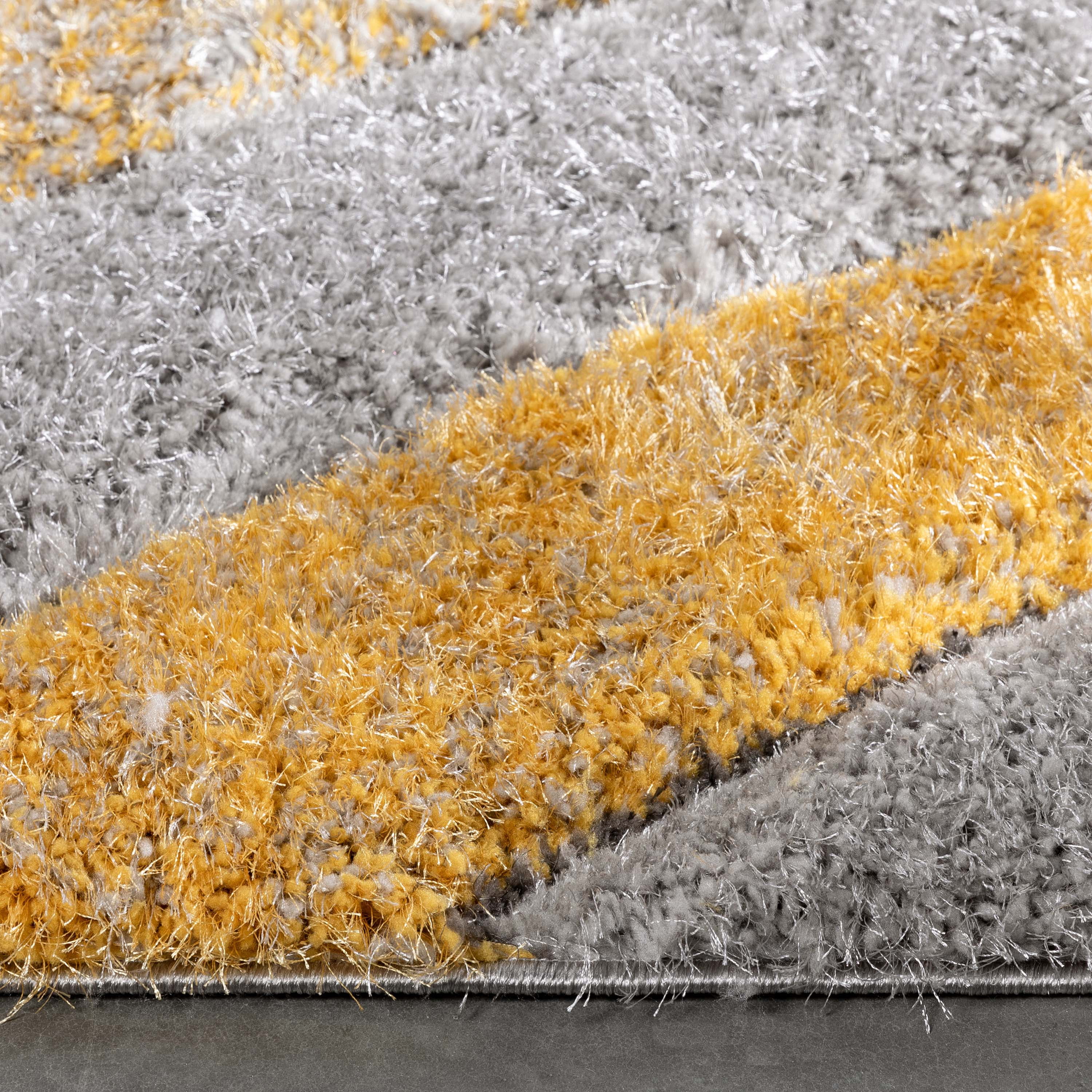 Well Woven San Francisco Malibu Yellow Modern Trellis Ogee 5'3" x 7'3" Shag 3D Textured Area Rug