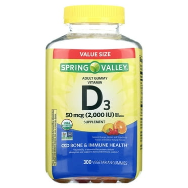 Spring Valley Non GMO Vitamin D3 Vegetarian Gummies, Assorted Fruits, 50 mcg, 300 Count Value Size