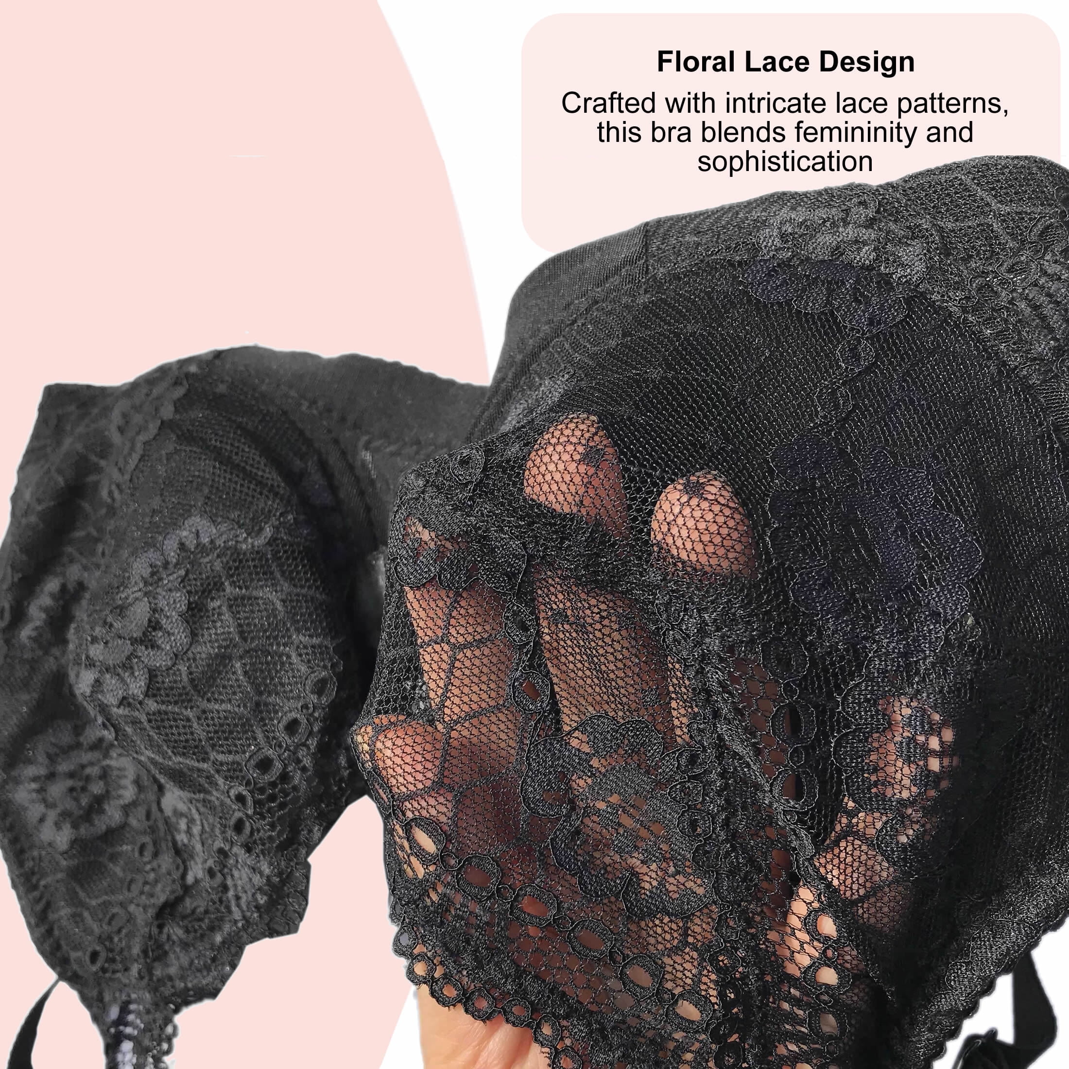 BIMEI Women’s Lace Pocket Bra for Breast Forms | Mastectomy Prosthesis Bra with Underwire & Sheer Lace | Ideal for Silicone Breast Forms, Black, 36