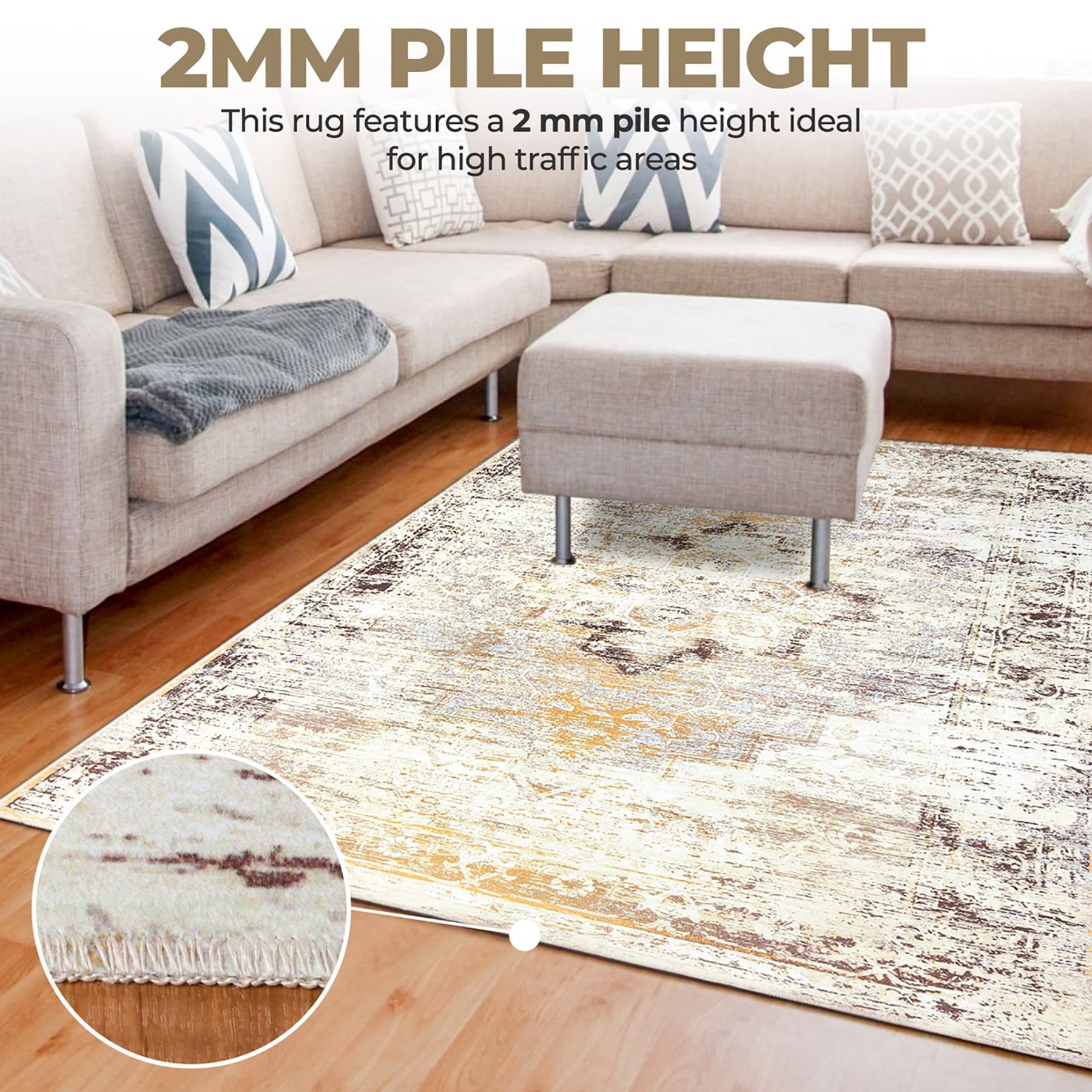 Superior Dove Rustic Washable Indoor Area Rug, 5' x 7', Cream