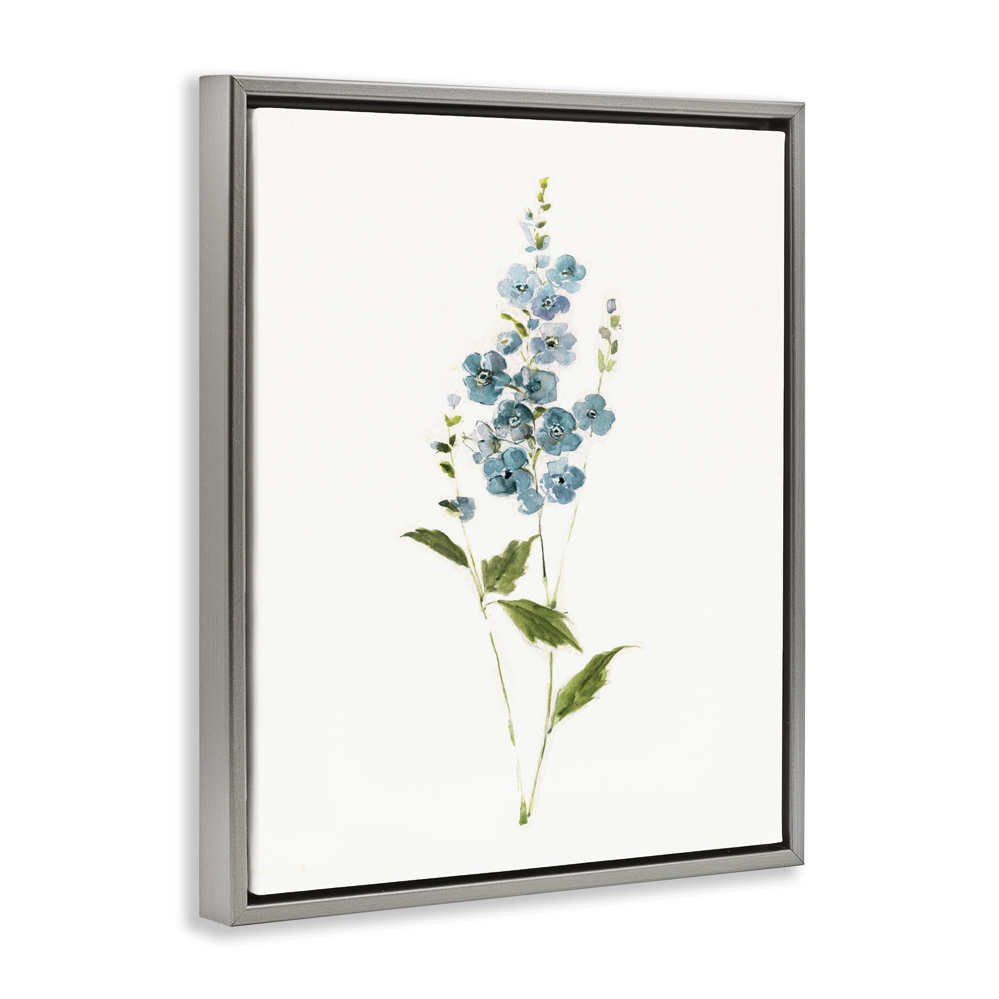 Stupell Industries Delicate Blue Sprigs Gray Framed Floater Canvas Wall Art, design by Sally Swatland