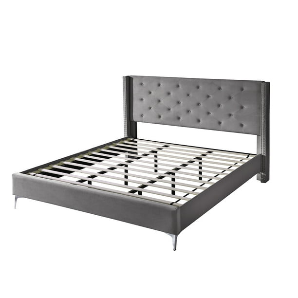 Morden Fort Wood Platform Bed Frame with Upholstered Headboard ...