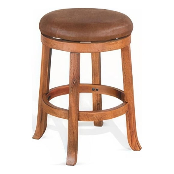 Marv Swivel Counter Stool Set of 2 - Faux Leather Seat - Mahogany Wood