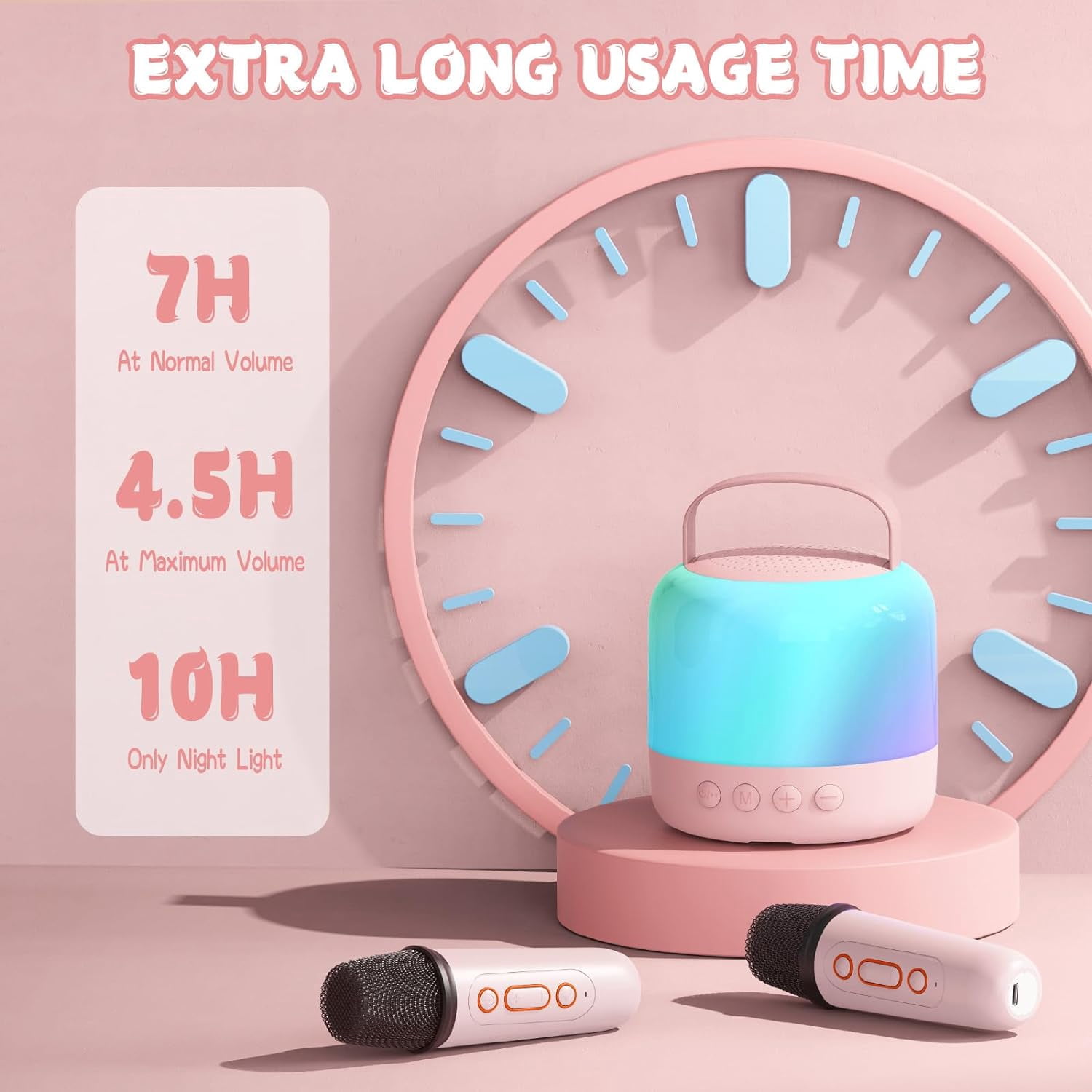 Mini Karaoke Machine, Karaoke Machine for Kids Toys, Portable Bluetooth Speaker Mini Karaoke Machine with 2 Wireless Microphones, Karaoke Gifts for Adults Kids Birthday Home Party (Pink)