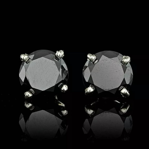 2Ct Round Cut Lab Created Black Diamond Stud Earrings 14K White Gold Finish