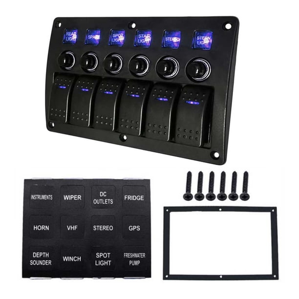 Panel de interruptores de coche 6 Gang reemplazo antiflaming IP66 impermeable automotriz barcos barco interruptores controlador Accesorios Vehículos, repuestos y accesorios Mis Iluminación azul Speravity VI021556-02