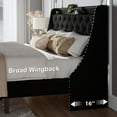 thumbnail image 5 of Feonase King Size Bed Frame with Luxury Wingback and Fast Charging Station,Upholstered King Button Tufted Storage Headboard Platform Beds, Wooden Slats Support, Noise-Free, Easy Assembly,Matte Black, 5 of 7