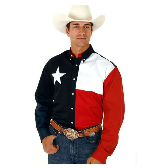 Roper Mens Red White And Blue Pieced Texas Flag Long Sleeve Western Snap Shirt