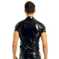 thumbnail image 5 of Men Shiny Leather Shirt, Soft Patent Leather, Plus Size 3XL, Male Black Leather Short Sleeve Shirt, 5 of 6