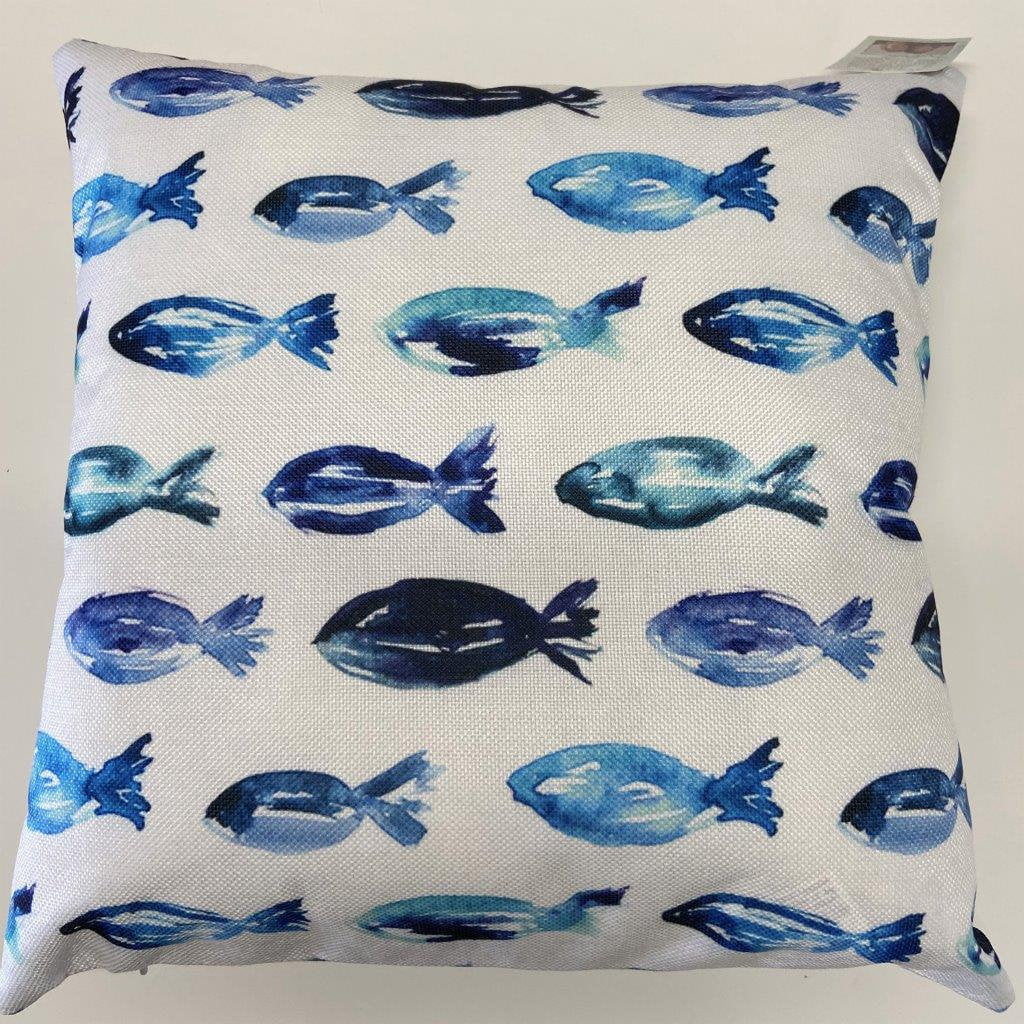 Fishes Cushion Cover Dolphins Tortoises Blue Printed Fabric Square 16" 18" 