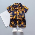 thumbnail image 2 of Toddler Boy Summer Clothes Hawaiian Outfit Short Sleeve T-Shirt Top And Shorts Set Brown 5-6 Years, 2 of 9