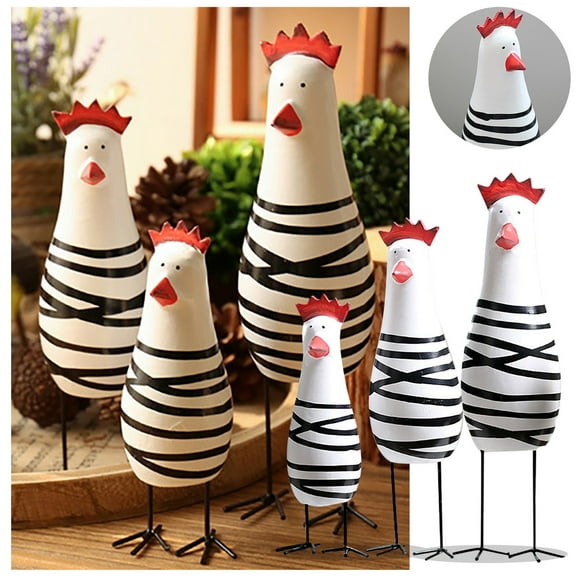 Set Of 3 Wooden Chicken Figurine Wood Carving Rooster Figurines Crafts Home Decor For Easter Birthday