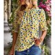 thumbnail image 1 of Blusa con cuello alto NikouMX para mujer estampado floral cuello con Ribete de volantes jersey manga abullonada, 1 of 6