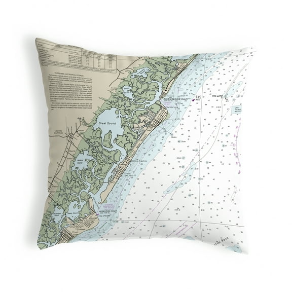 Betsy Drake KS12318AV 12 x 12 in. Little Egg Inlet to Hereford Inlet - Avalon, NH Nautical Map Non-Corded Indoor & Outdoor Pillow