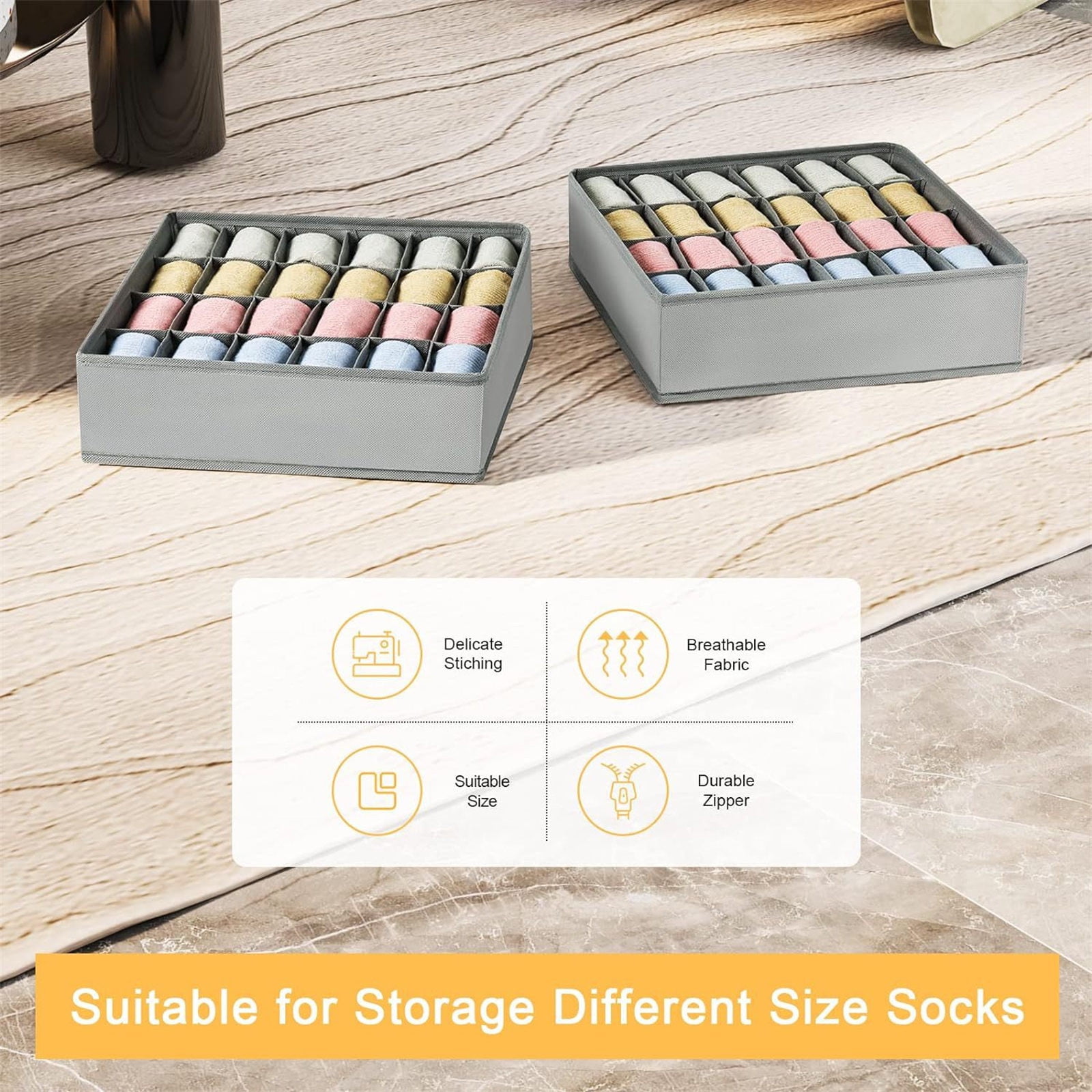 Daiosportswear Sock Underwear Organizer Dividers, 24 Cell Fabric Foldable Drawer Organizer for Dresser Closet Organizers and Storage Boxes,Large Capacity Organizing Box