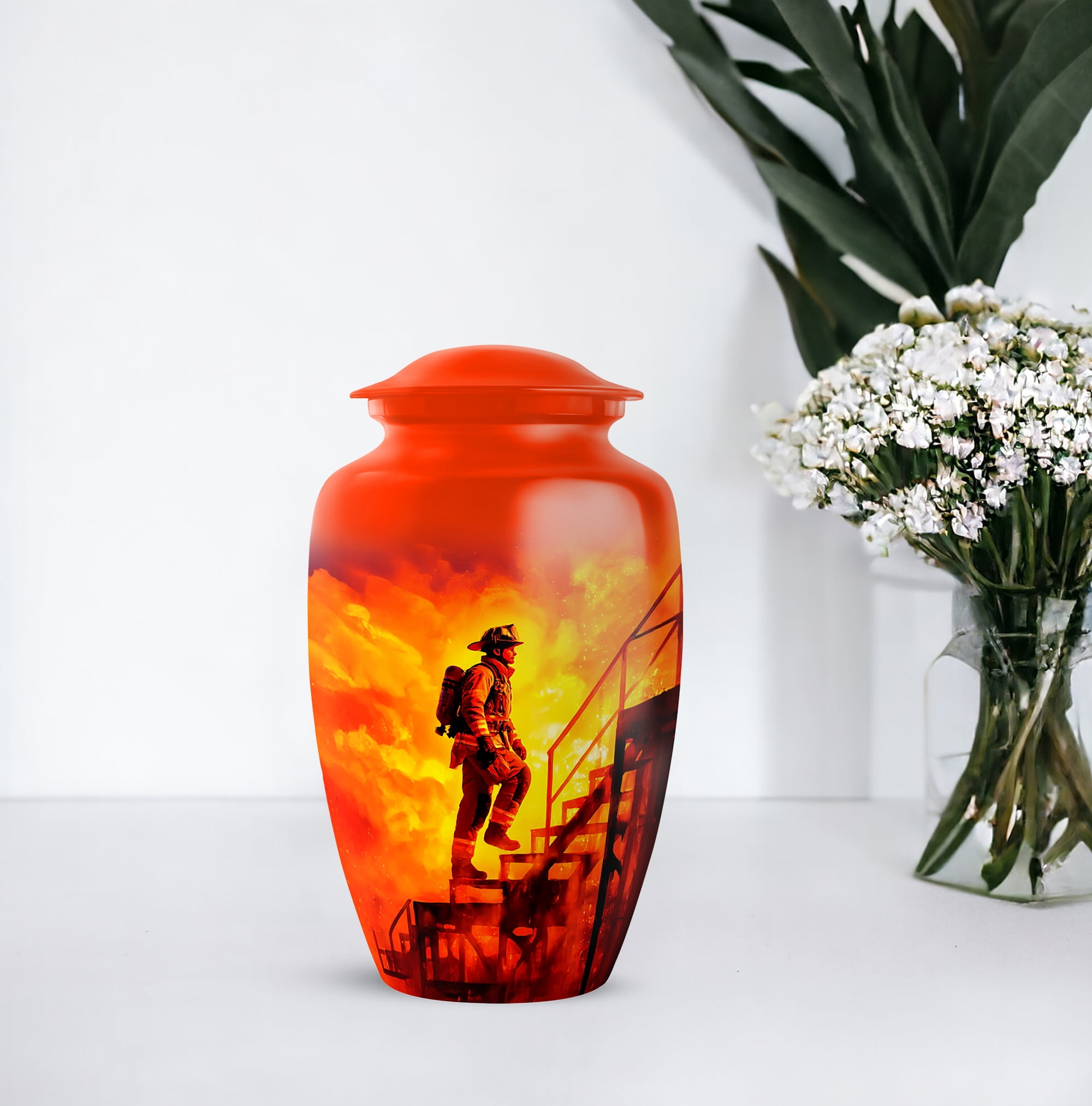 Fire Fighter Cremation Urn For Adult Women, 1 Large & Small Keepsake Urn For Human Ashes Set Of 4, Human Urns For Ashes Adult Female, Burial Urns For Cremated Remains, 10&3 Inch
