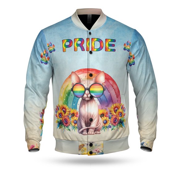 Sphynx Celebrates Rainbow Pride Month LGBT LGBTQ All Over Print 3D Baseball Jacket Cat Lover Kitten Owner Gifts Idea Bomber Jacket Softball - 01003