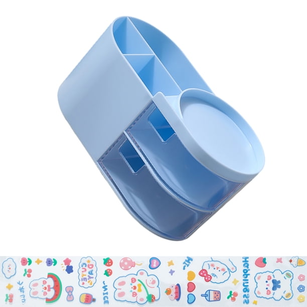 Matsuzay Portalápices de escritorio de estilo japonés, cajón multifuncional, organizador de papelería, estuche para lápices, Carpetas de archivos Azul S/con pegatinas