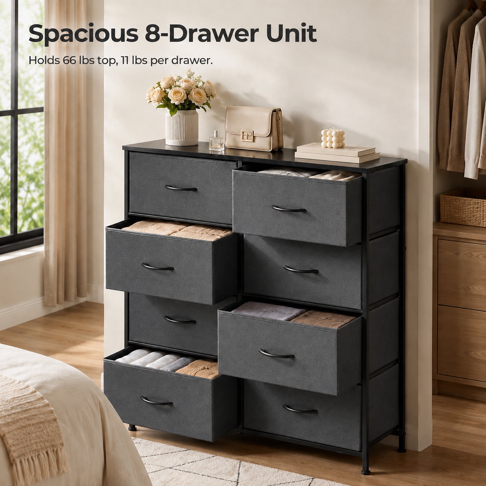 Alvantor Dresser for Bedroom, Chest of 8 Drawers, Steel, MDF, Wooden Top for Kid Room, Closet, Entryway, Nursery