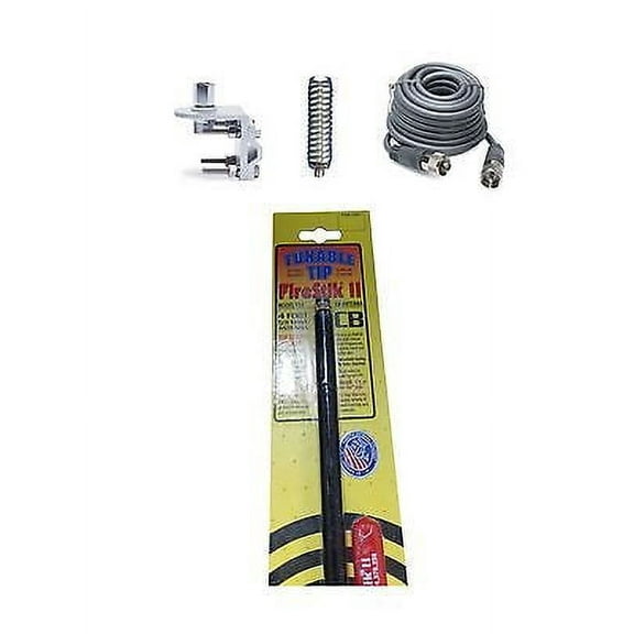 FIRESTIK 2 FS4 B 4FT BLACK CB ANTENNA, 18FT RG8X COAX, BRACKET, STUD & SS SPRING