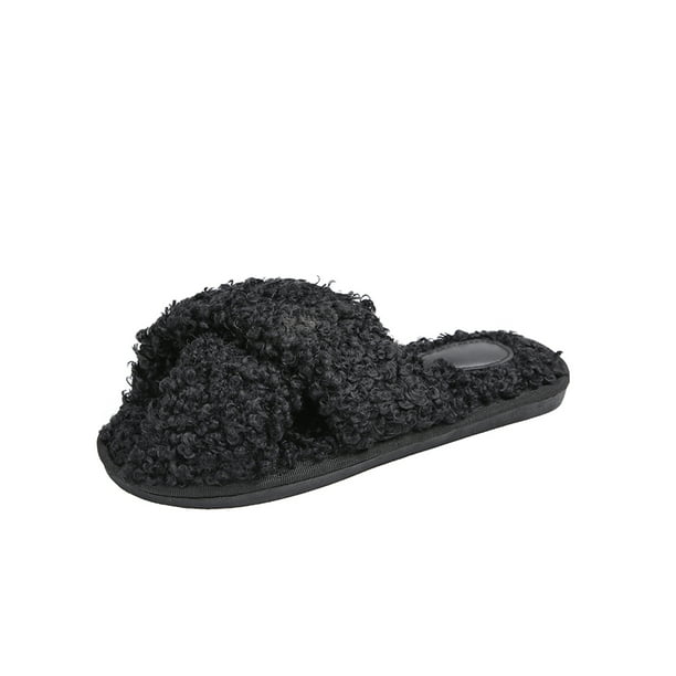 fluffy faux fur slippers