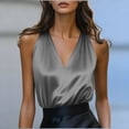 thumbnail image 4 of POIUYTR Plus Size Women Summer Satin Tank Tops Casual V Neck Wide Strap Sleeveless Shirts Business Loose Camisole, 4 of 6