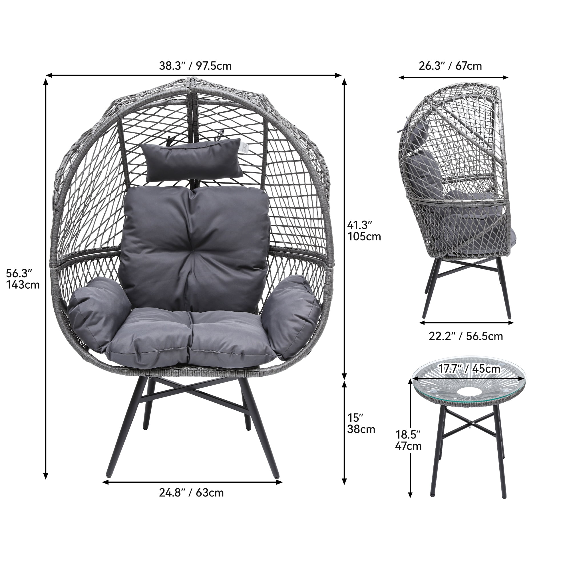 Uforic Wicker Egg Porch Swings with a Table, Suitable for Indoor and Outdoor Use