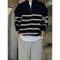 thumbnail image 3 of Suéteres de punto para hombres, jerseys de estilo coreano, ropa negra para hombre, cuello con cremallera, rayas de algodón, informal, grueso, cálido para invierno, 3 of 4