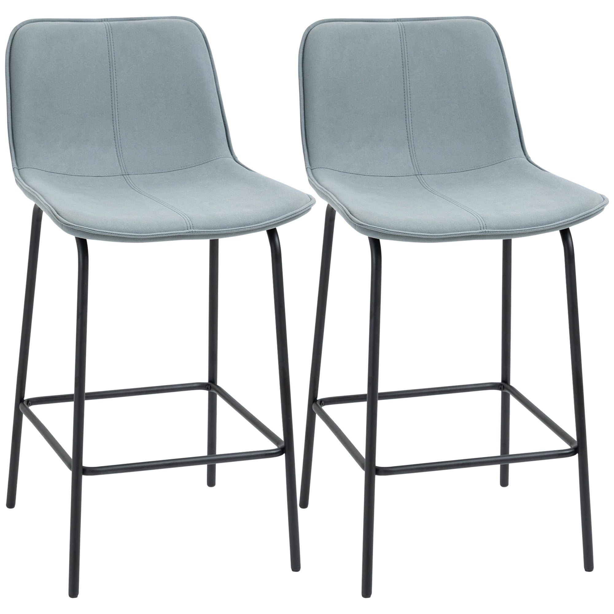 HOMCOM Bar Stools Set of 2, Microfiber Cloth Upholstered Bar