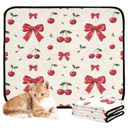 Qxltty Red Bow Cat litter Pads Pet Set of 3 Diaper Mats Center Anti-leakage Layer Absorbent Soft and Comfortable