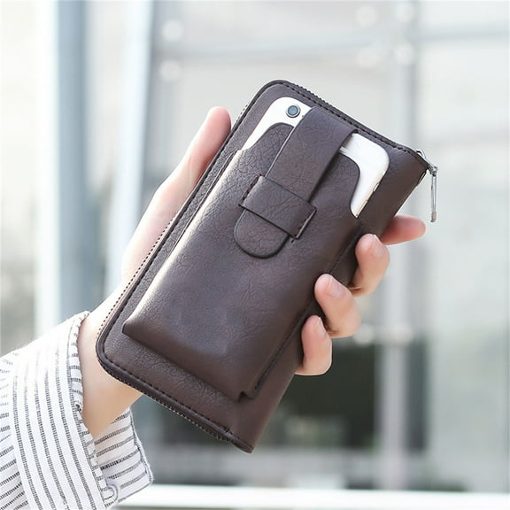 Kedshhgu Clearance Large Capacity Long Men's Leather Zippered Wallet With Multiple Card Holders For Storing 6.9-inch Phones